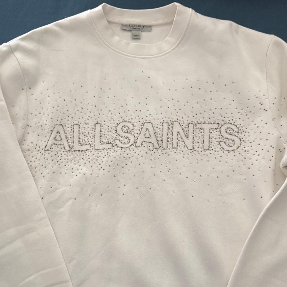 BNWT AllSaints White Crystal-Embellished Crewneck Sweatshirt